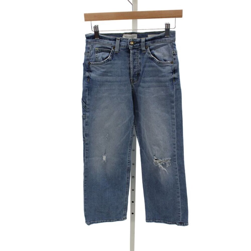 Nili Lotan Unisex Adults Cropped Blue Cotton Mid Rise Jeans Size 24